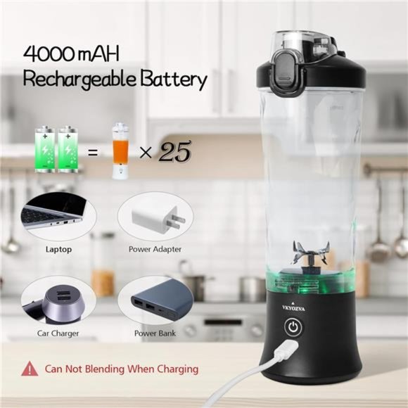 Personal Blender , 20 OZ Mini Blender with 6Blades, USB Rechargeable Blender - Picture 2 of 5